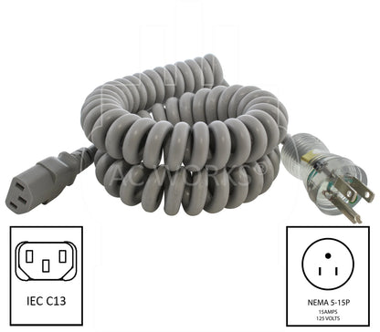 Coiled Straight Plug- Medical Grade Power Cord