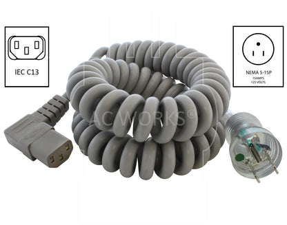 Coiled Elbow Plug- Medical Grade Power Cord