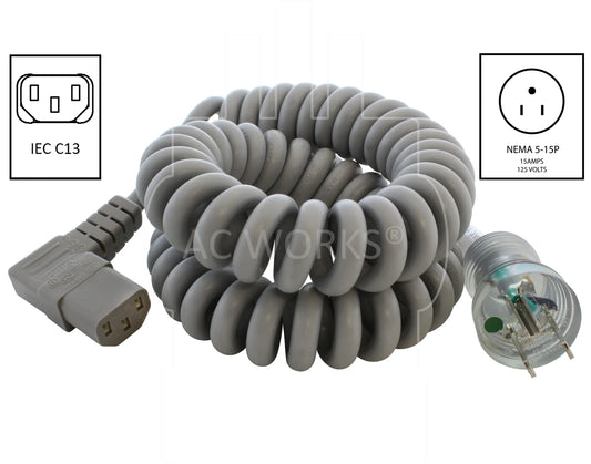Coiled Elbow Plug- Medical Grade Power Cord