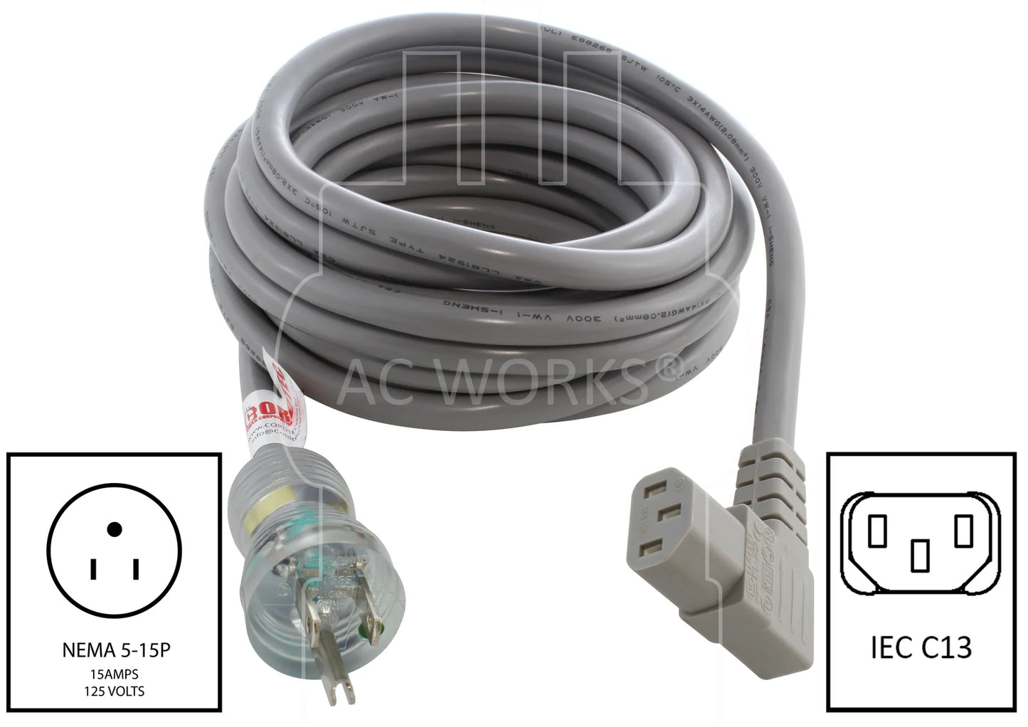 Elbow Plug- Straight Medical Grade Power Cord